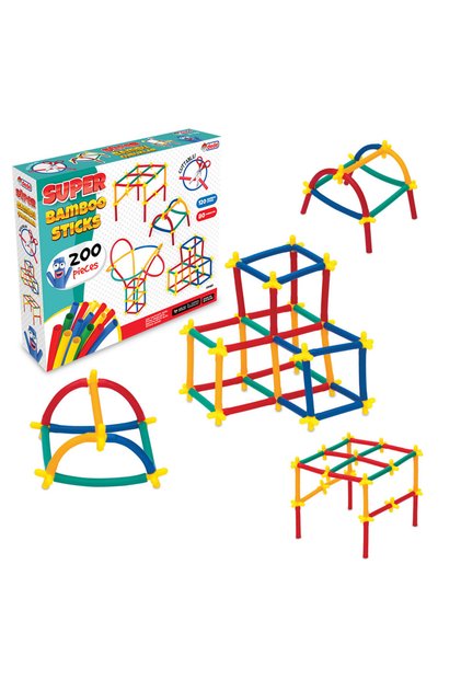 Fun Bamboo Sticks 200 Pieces | +3 Years Old Creative Stem Building Set | Stretchy Construction Parts