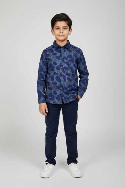 Boys Navy Blue Floral Abstract Print Long Sleeve Shirt | Smart Casual | Ages 3–14 Years