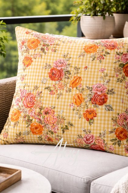 Yellow Gingham Throw Pillow Cover Double Sided 43X43 cm Decorative Pillowcase 1 Piece