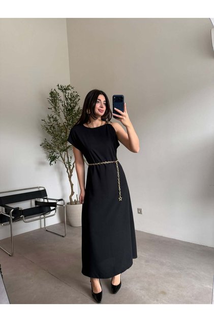 Black Gold Buckled Casual Dress