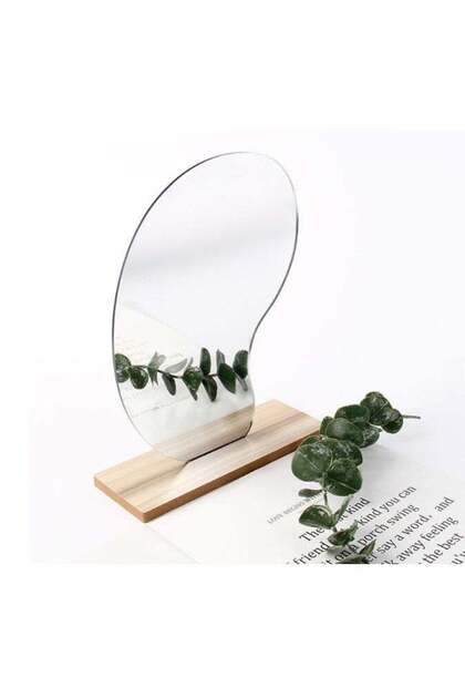 Irregular Aesthetic Vanity Mirror Frameless, Decorative Desk Tabletop Mirrors with Wooden Stand