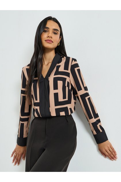Multi Geometric Print Long Sleeve Top