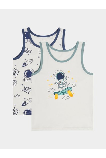 Pack of 2 - Boys Cotton Space Print Vest