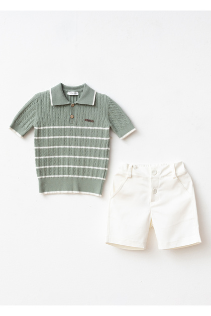 Hair-Braided Viscose Gabardine Short Sleeve Shorts Suit