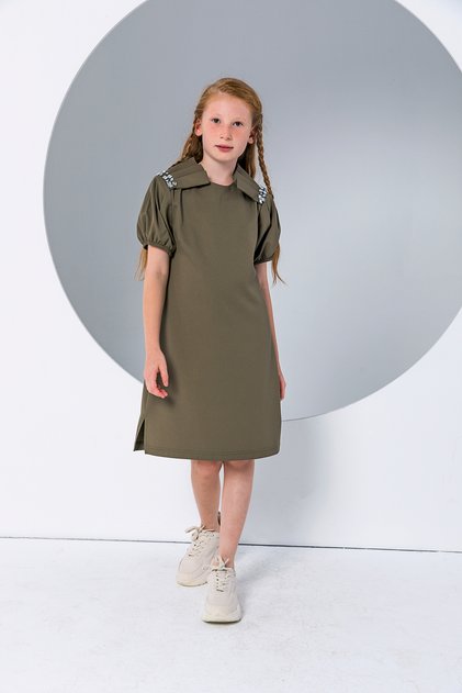 Girl's Short Sleeve Stone Detailed Short Dress