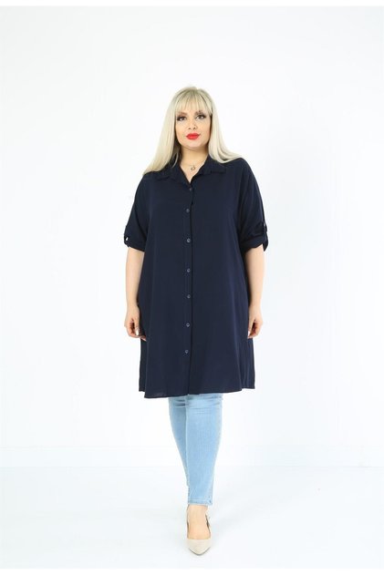 Women's Cotton Viscose Plain Large Size Tunic Navy Blue