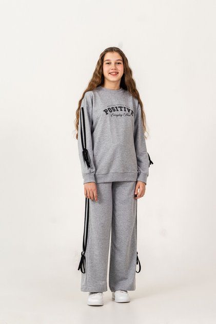 Positive Printed Top Sleeves Piped Bottom Piped Girls Shorts - T-Shirt Set