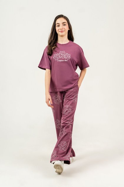 Top Middle Printed Bottom All over Floral Printed Girls' Bottom Top Tracksuit Set
