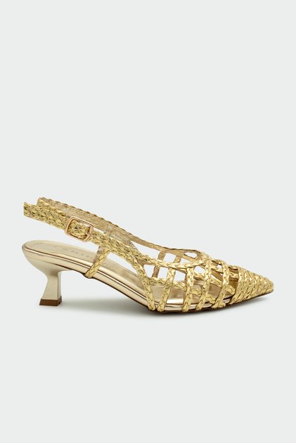 Wenty Knitted Detail Women's Gold Heeled Shoes