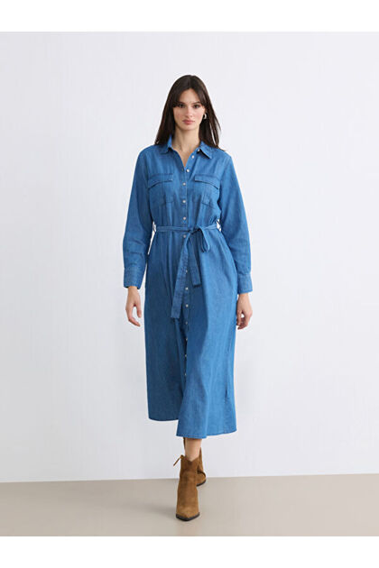Shirt Roba Collar Waist Belted Jean Dress for Style Seekers from Uzg Store