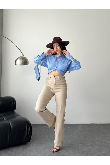 High Waist Stone Color Pants – Wide Leg, Stylish & Casual Combination