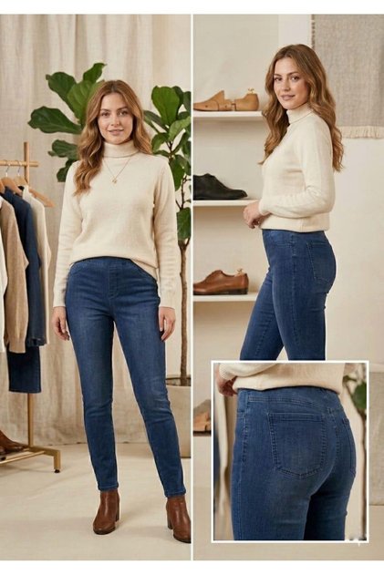 Kadın Kot Pantolon Beli Lastikli Yüksek Bel Likralı Büyük-Küçük Beden Jeans