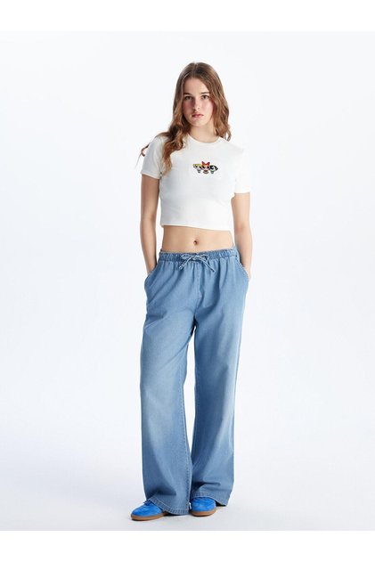 Wideleg Women's Jeans Pants with Elastic Waist