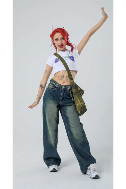 Retro Style Baggy Jean Pants