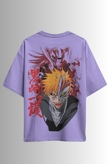 Bleach Ichigo Kurosaki Anime Unisex Oversize 24/1 Cotton T-Shirt - Special Collar Print
