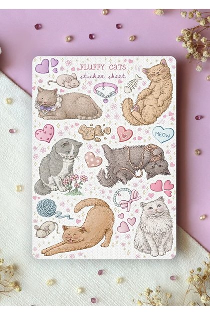 Fluffy Cats Sticker Seti A5 – Sevimli Kedi Temalı Dekoratif Ajanda Sticker