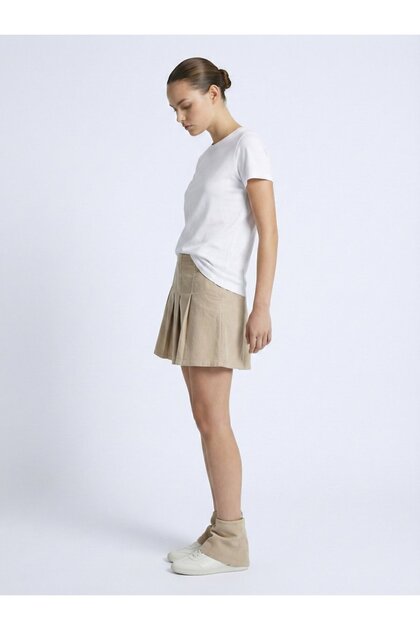 Ltb Basic Pleated Mini Beige Skirt- Trendyol