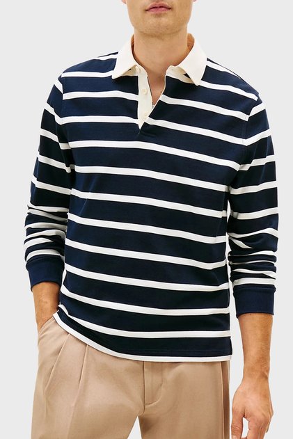 Çizgili Pamuklu Regular Fit Düğmeli Polo Yaka Sweat Erkek POLO YAKA SWEAT MW0MW42613