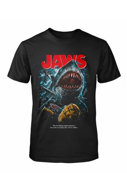 تي شيرت أسود من Jaws مطبوع