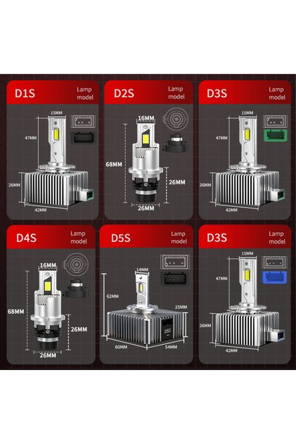 D3S WHITE WHITE 2PCS D2S D4S LED Car Headlights Bulb D1S D3S D5S D8S 6500K HID Car Light High Power