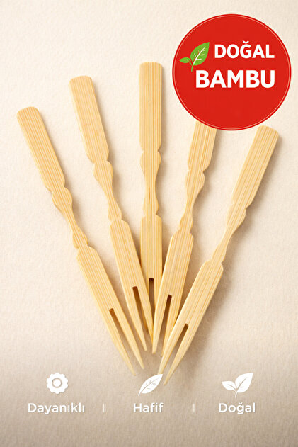 TOYFEST 100 Adet Bambu Çatallı Kürdan 9 cm Kokteyl Kürdanı