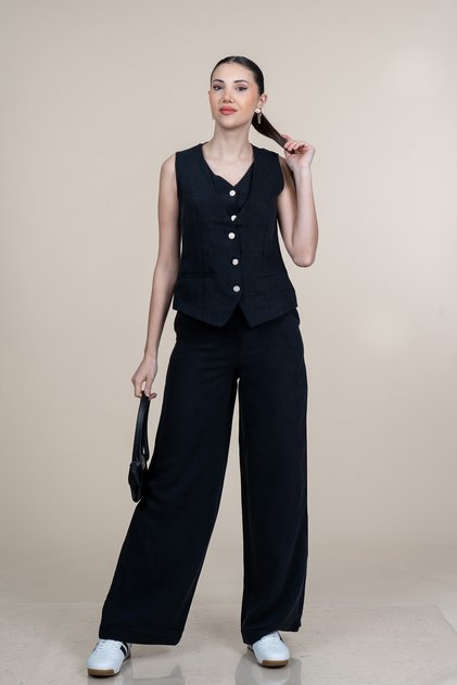 Women's Summer Black Premium Vest Suit 1194