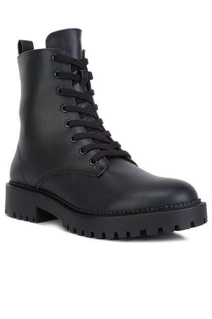 Women's Faux Leather Lace Up Boots in Black
