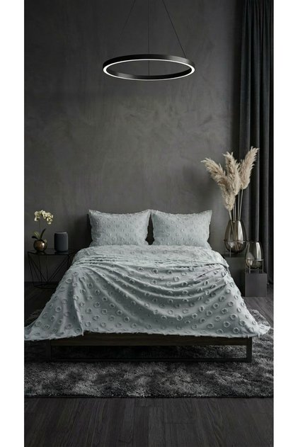 Grace Geometric Patterned Gray Double Pique Bedspread Set - 3 Pieces 240X260 cm Gray