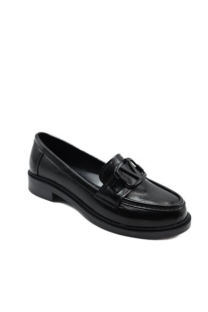Black Patent Leather V Buckle Women's Ballet Flats Shoes