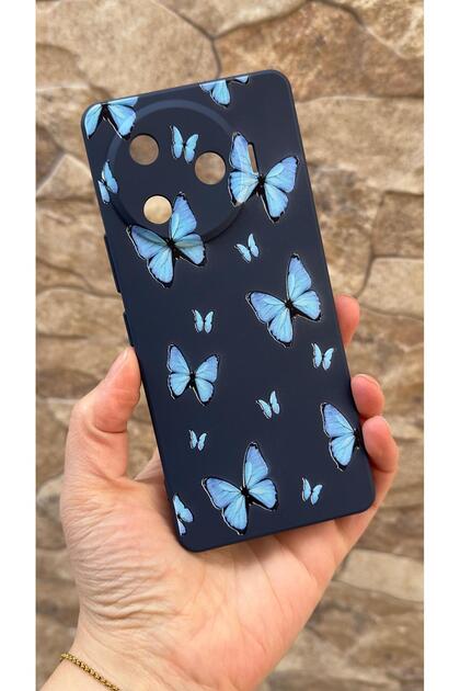 Tecno Camon 30 Pro 5g Compatible Blue Butterfly Patterned Silicone Shock-Absorbing Classic Protected Rubber Case
