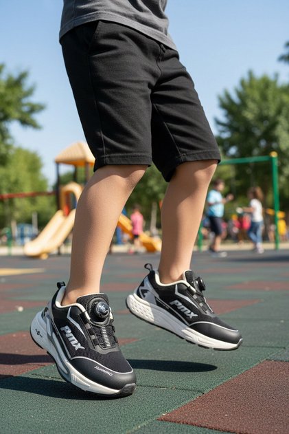 Black Fishing Line Lace-Up Mesh Lightweight Boys' Sports Shoes 2036 F