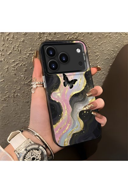 iPhone 17/18 Pro Compatible Silicone Edge Hard Back Anti-Fall Butterfly Pattern Phone Case