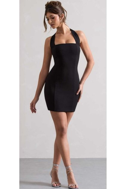 Hanife Glam Boyundan askılı mini elbise