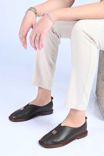 Laceless Buckle Detail Jurdan Taban Genuine Leather Loafers 332-26106 Women's Shoes