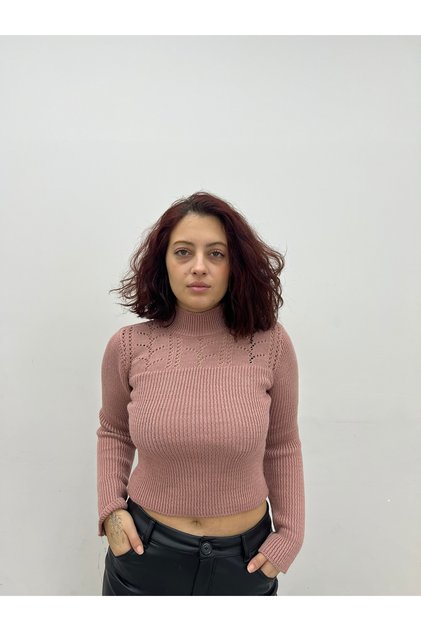 Women's Lace-Like Knit Half Turtleneck Sweater Knitwear Patterned Stylish Comfortable Casual Combination Sweater