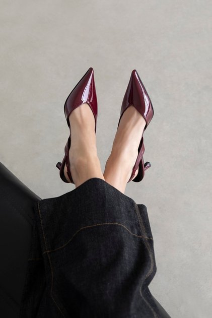 Levina Women's Patent Leather Heeled Shoes Claret Red