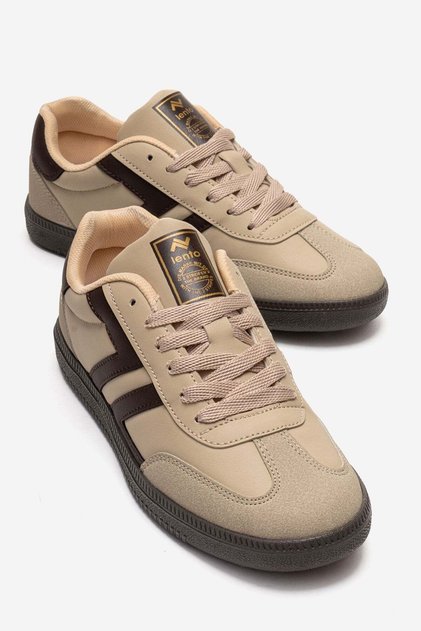 Double-Faced Flat Sole Lace-Up Women's Sports Shoes Beige Brown