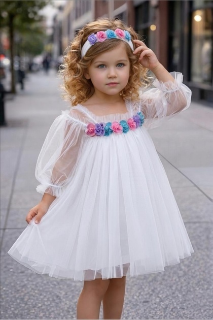 bright moon Girl's Balloon Sleeve Tutu Dress Birthday Feast Special  Occasion Dress- Trendyol