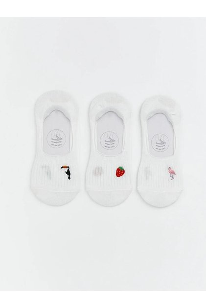Non-Slip Heel Embroidered Women's Ballet Flats Socks 3-Piece (S6)
