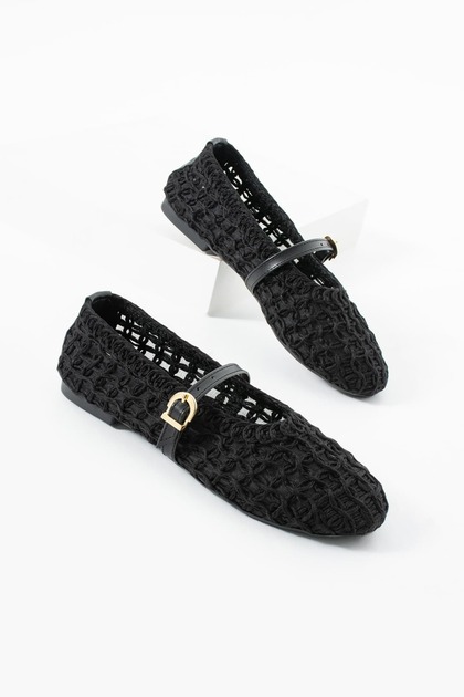 Women's Black Knitted Mesh Ballet Flats Stripes Mary Janes Summer Comfortable Shoes Savron