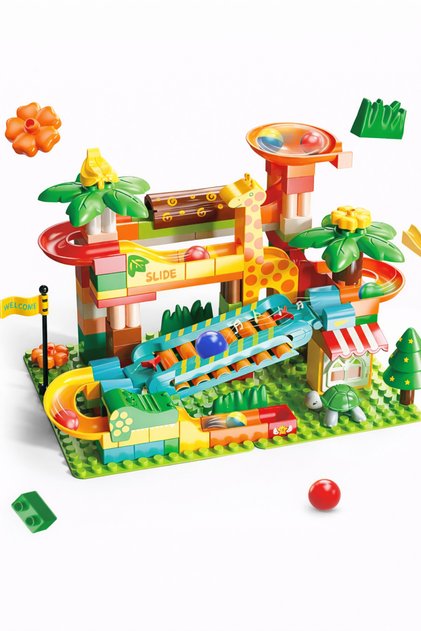Set Constructie Marble Run Safari 109 Piese, Pista cu Bile pentru Copii, 3+ Ani