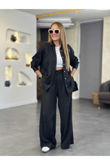 4S Women Women's TENCEL™ L Shirt with Elastic Waist and Loose Trousers Bottom and Top Two-Piece Set