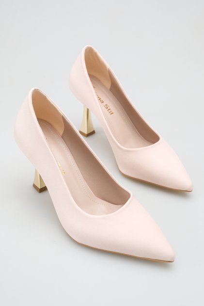 Pointed Toe Thin Gold Heel Detailed Stylish Women's Stiletto Shoes