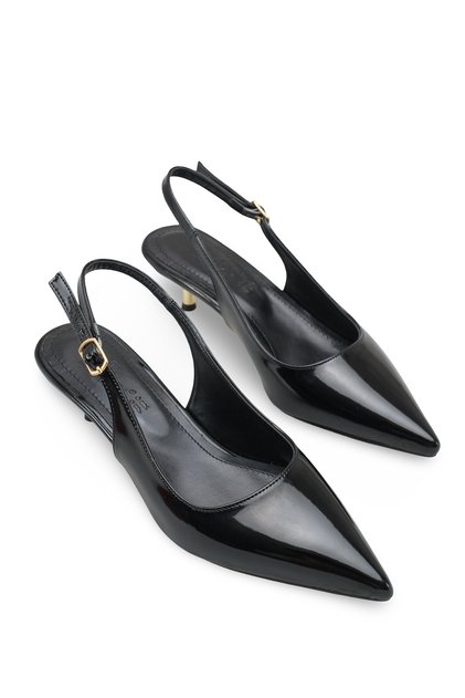 Nova Amara Women's Pointed Toe Open Back Thin Heeled Shoes 0012801 Black Patent Leather
