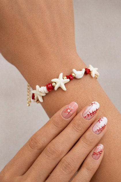 Coral Stone Starfish & Seashell Natural Stone Bracelet – Elegant Women's Bracelet with Summer Theme