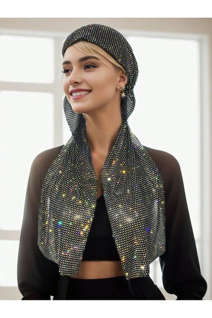 Kadın Taşlı Saç Filesi Bandana Kristal Taşlı Saç Aksesuarı Gelin Festival Saç Ağı