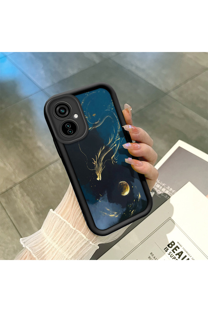 Tecno Camon 19 Neo(Ch6I) Compatible Black Silicone Case Dragon Pattern with Camera Protection Shockproof