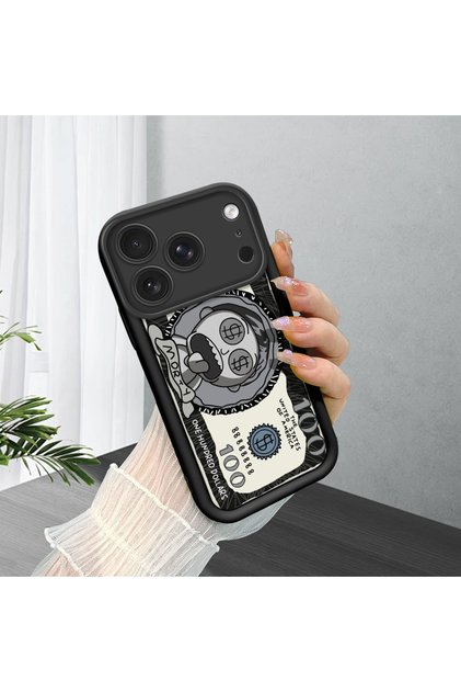 iPhone 17 Pro Compatible Black Silicone Case Shockproof with Camera Protection Cartoon Pattern