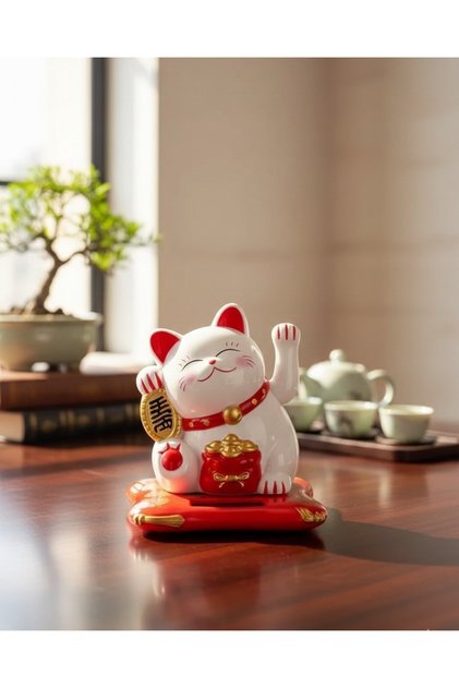 Japon Kültürü Maneki Neko Bereket ve El Sallayan Şans Kedisi Solar Panelli - 10.5 cm