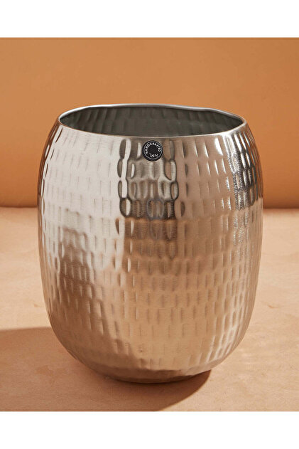 Silver Hammered Metal Planter